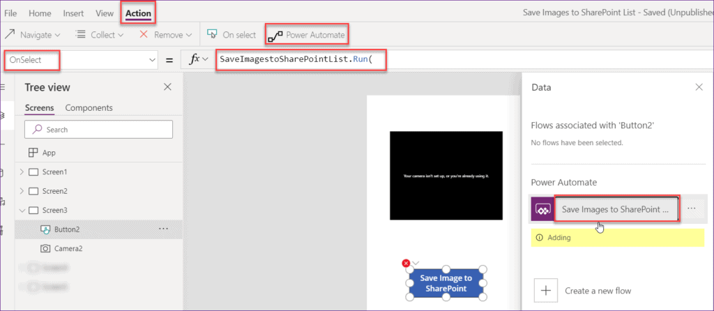 Power apps take photo and upload to SharePoint