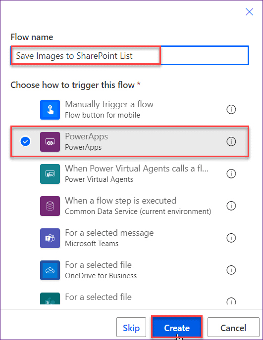 Power apps upload image to SharePoint Library using flow