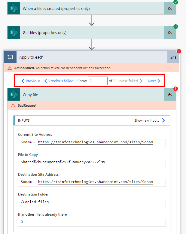 Power Automate action failed if the file is already exist