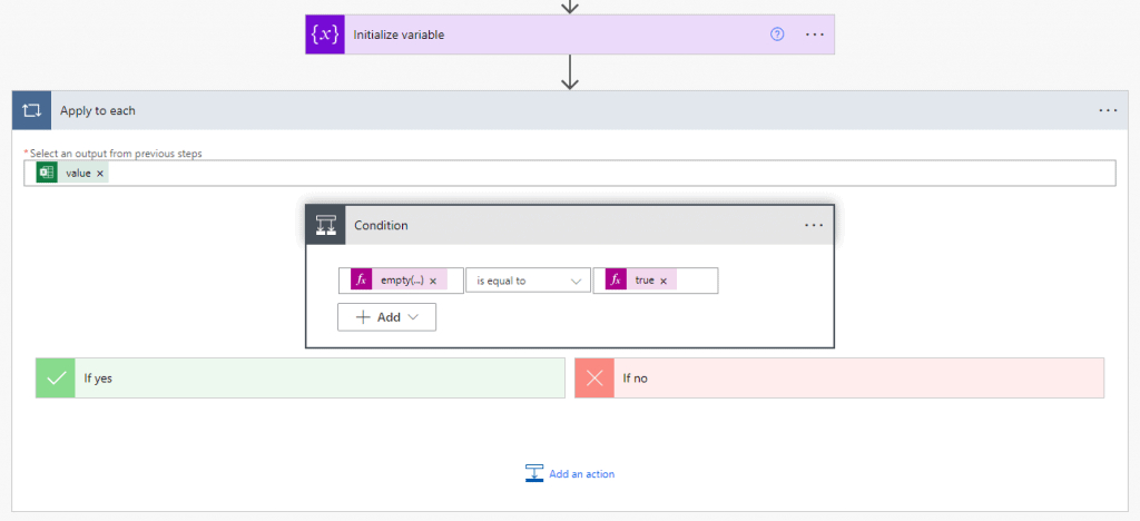 Power Automate check if cell is blank