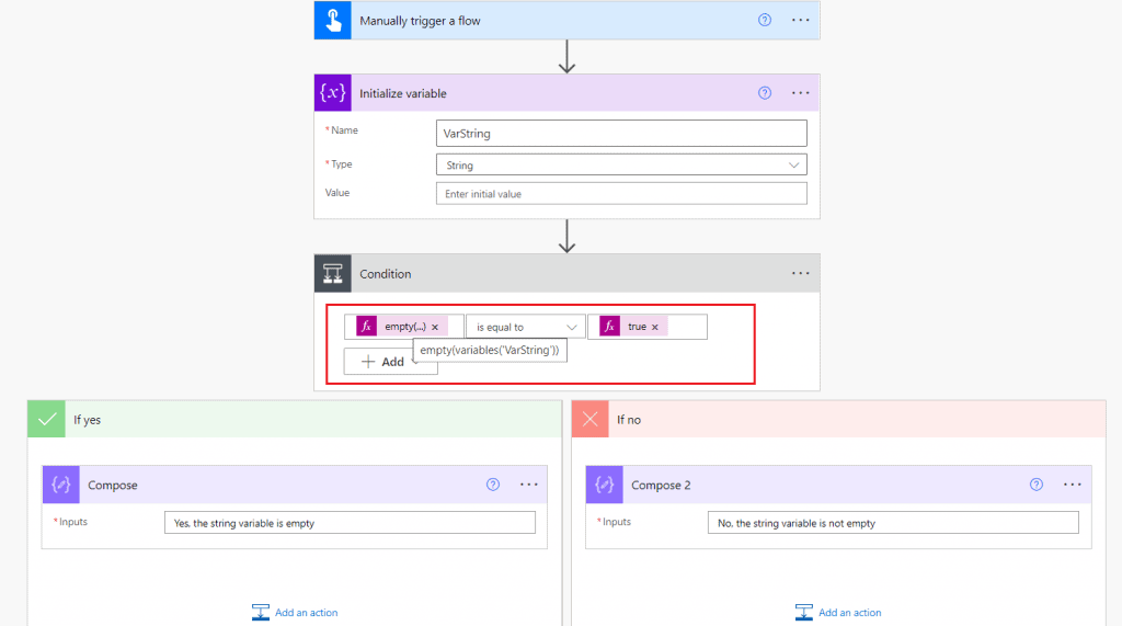 Power Automate - Check String Variable is Empty or Null