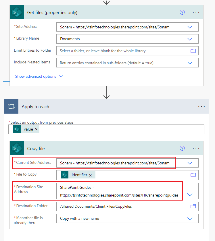 Power Automate Copy files from one SharePoint site to another 