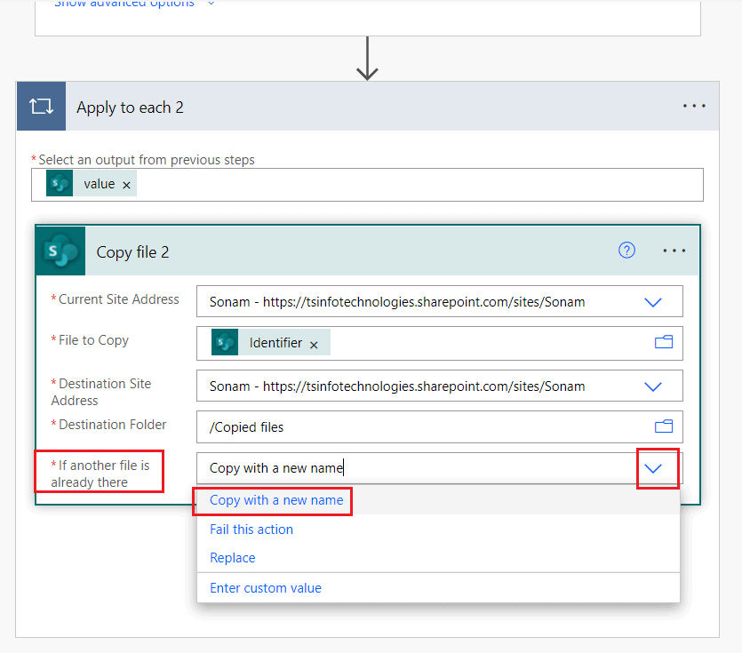 Power Automate copy sharePoint file with new name