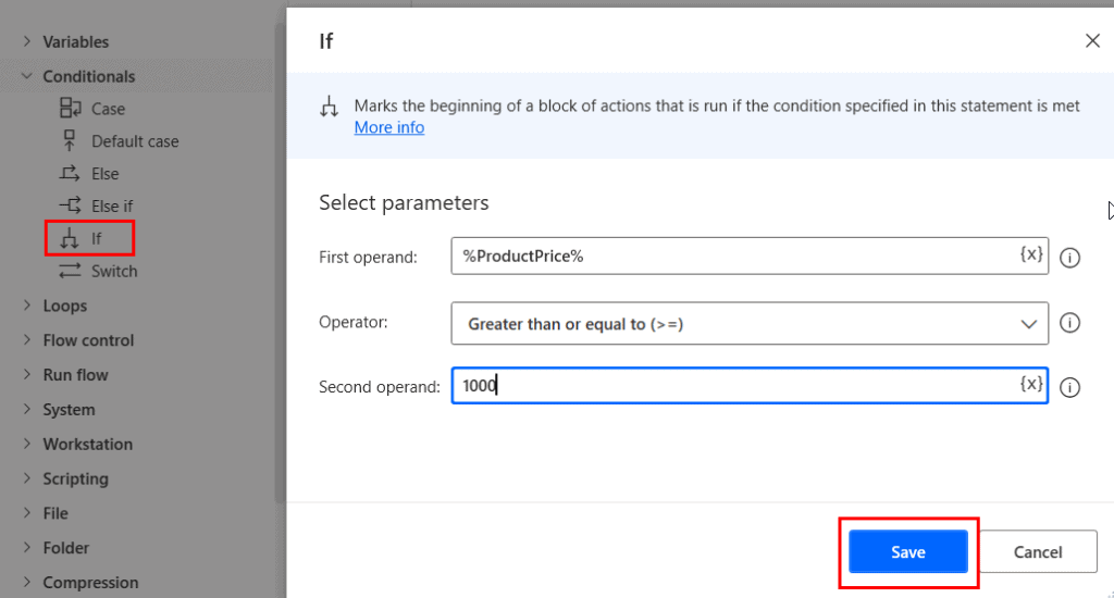 Power Automate desktop multiple conditions