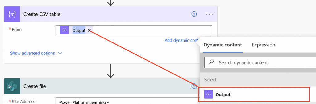 Power Automate export SharePoint to Excel create CSV