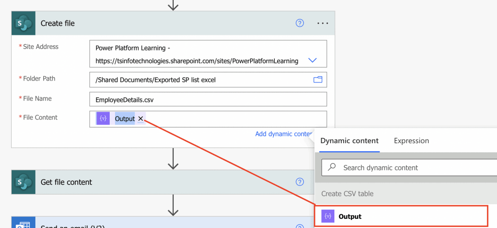 Power Automate export SharePoint to Excel create file