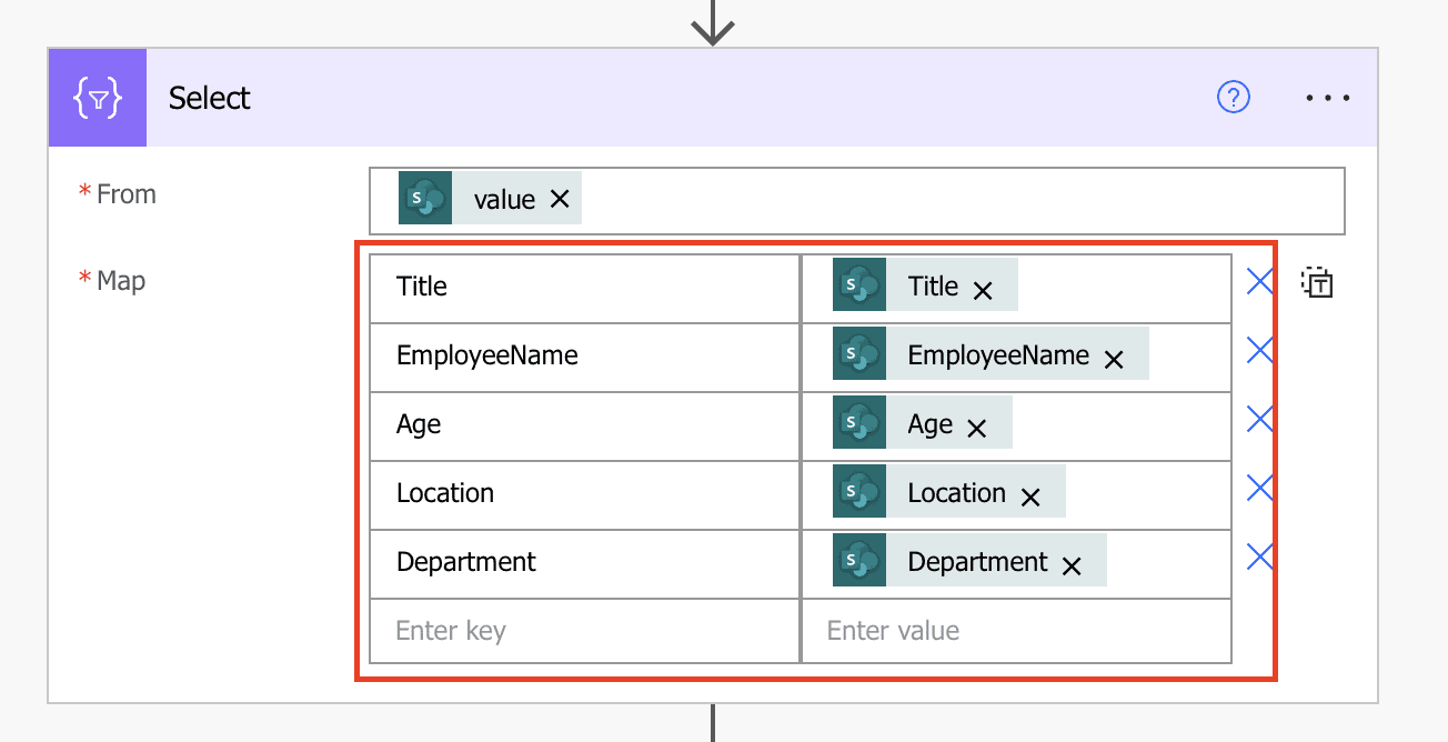 Power Automate export SharePoint to Excel Mapping Select