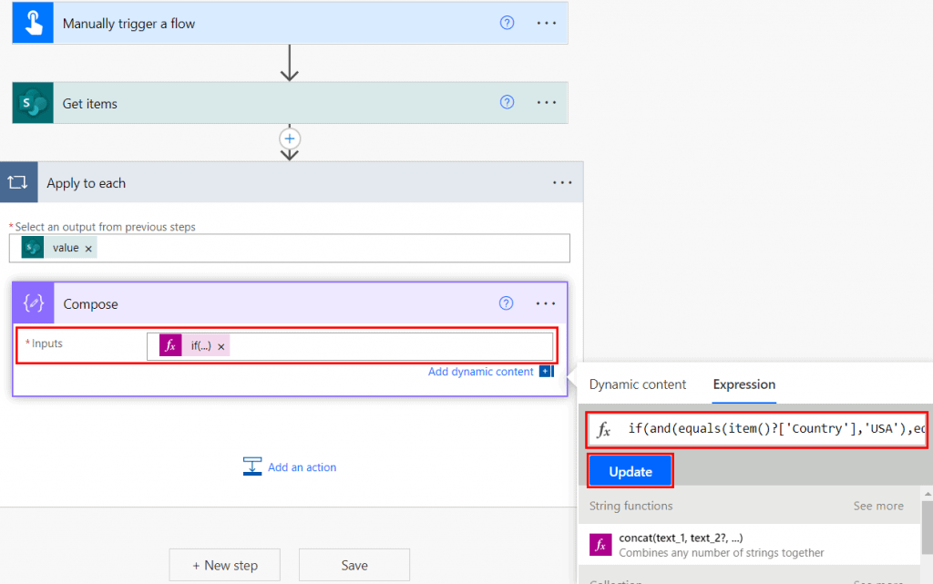 Power Automate expression IF AND