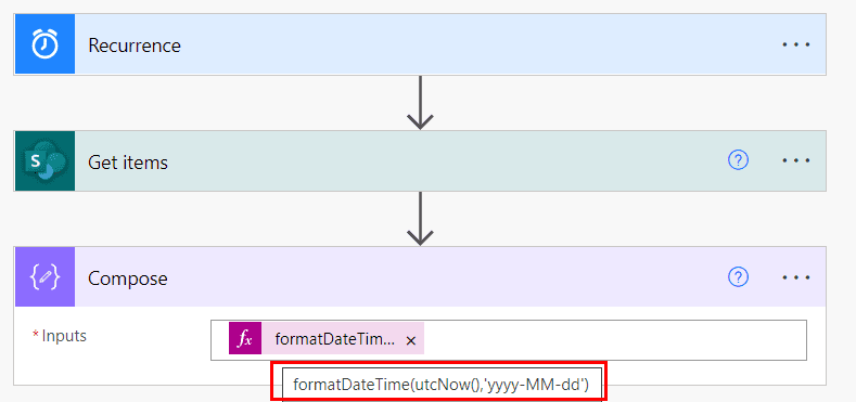 power automate flow check if date is today