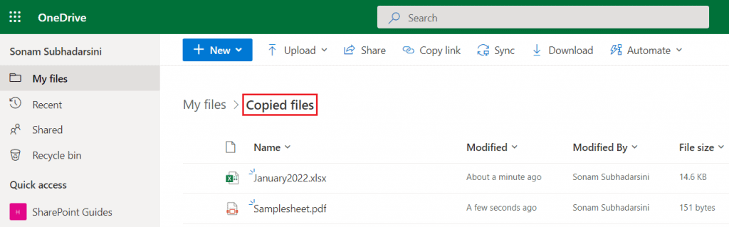 Power Automate Flow for copying files and folders between two OneDrive folders 