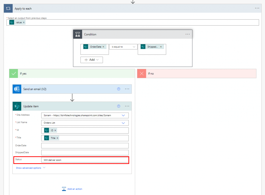 Power automate flow if column equals