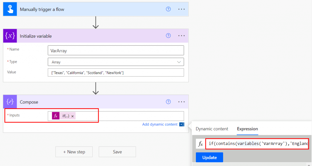 Power automate if array contains