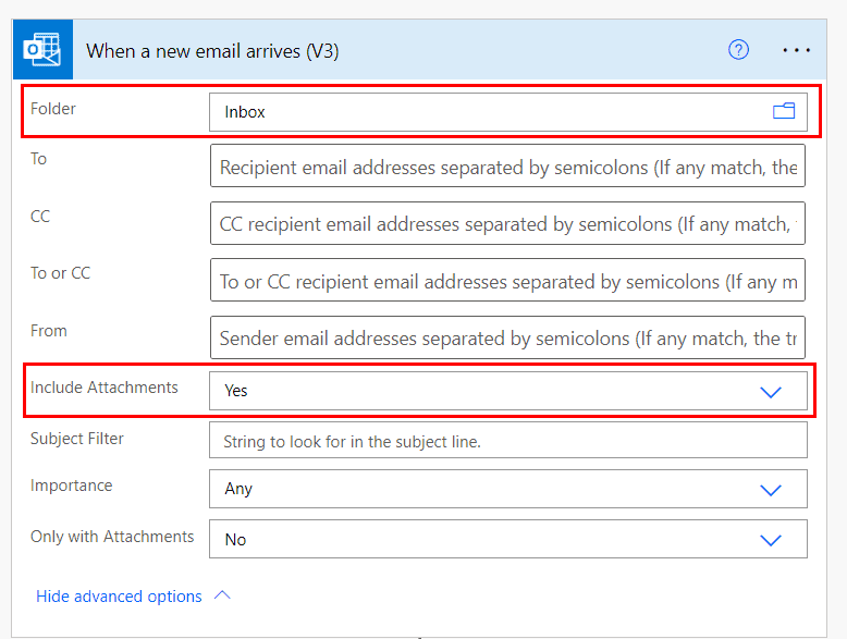 Power automate if attachment name contains