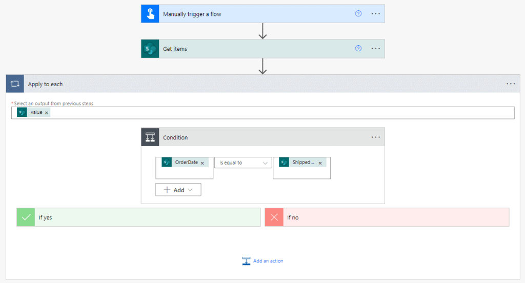 Power Automate if column equals another column