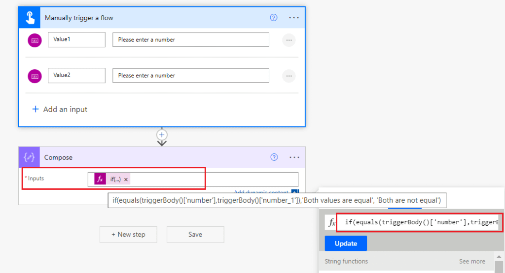 Power Automate If expression equals