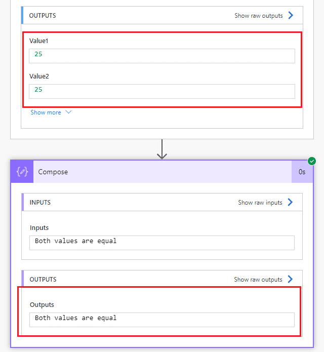 Power Automate If expression to check values equals or not 