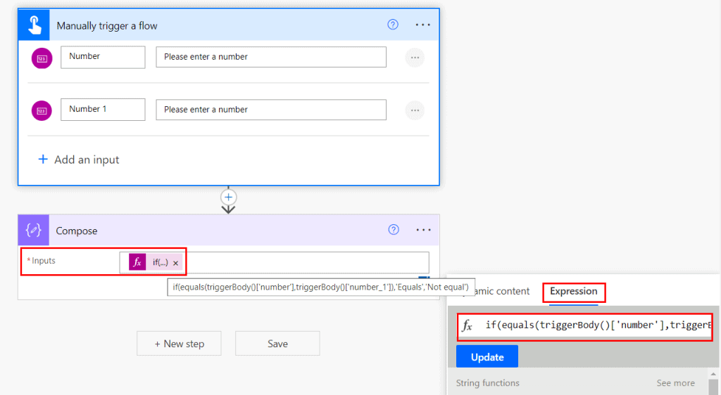 Power Automate IF expression using equals