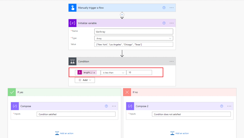 Power Automate if expression using Length function