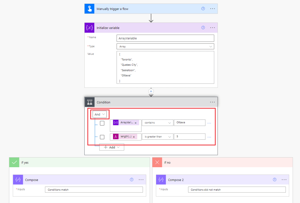 Power Automate IF statement AND