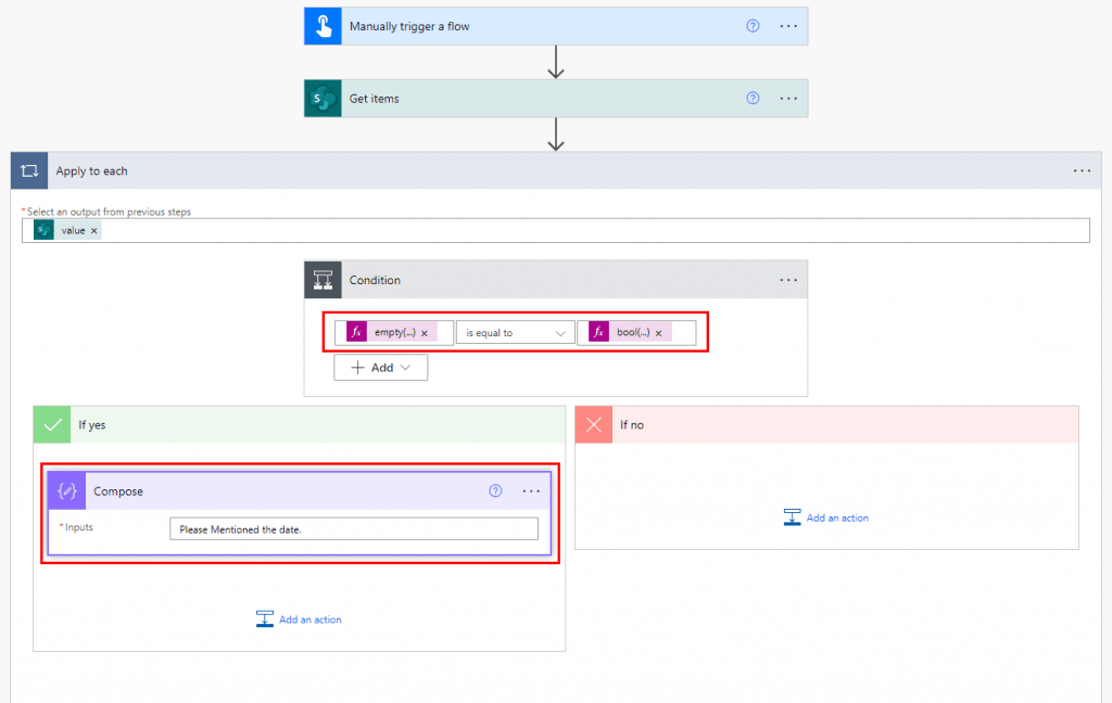 Power automate if the date field is null