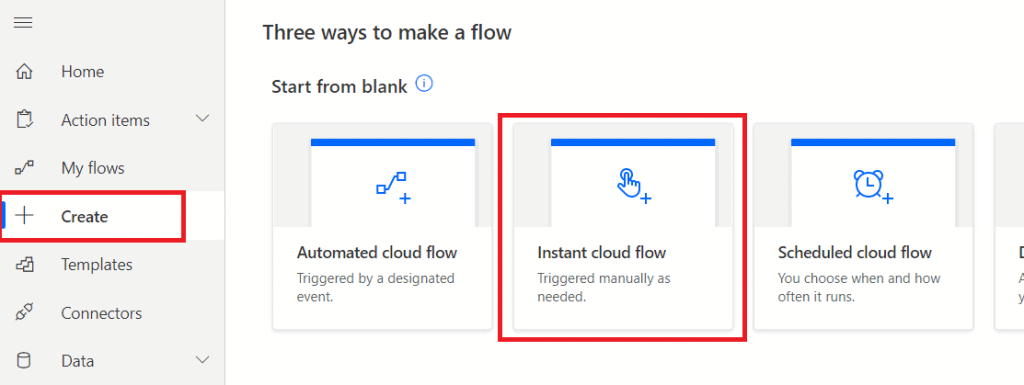 Power Automate instant Cloud flow