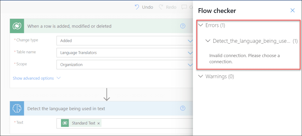 invalid connection. please choose a connection power automate