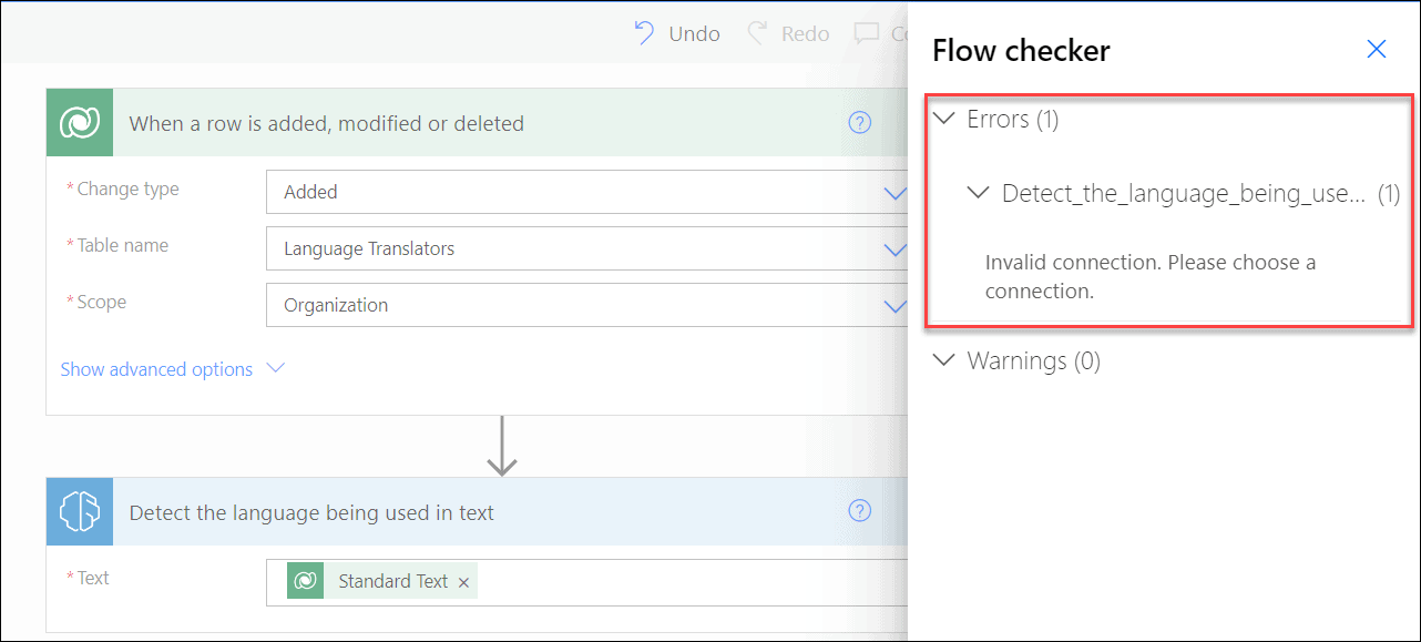 Power Automate invalid connection in AI Builder