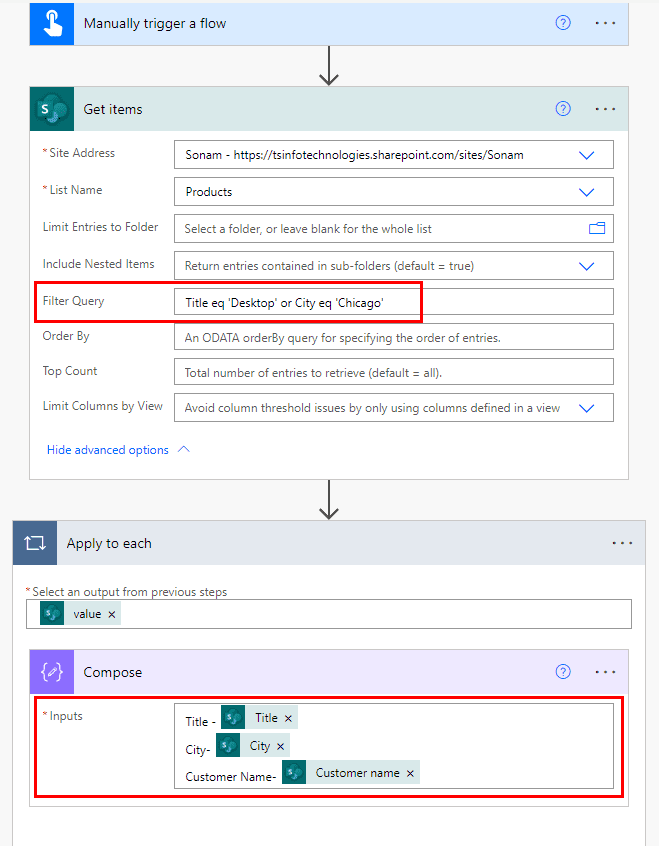 Power Automate odata filter multiple conditions