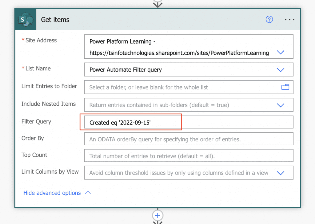 Power Automate OData filter query date