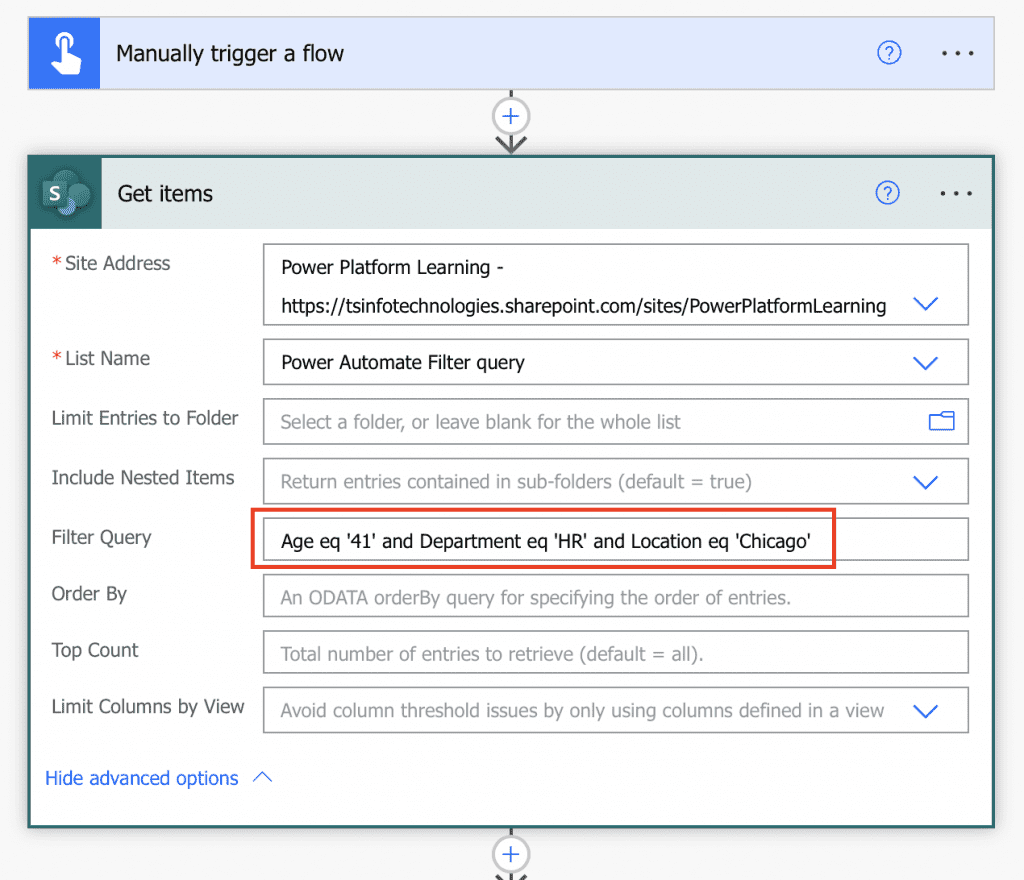 Power Automate OData filter query multiple conditions