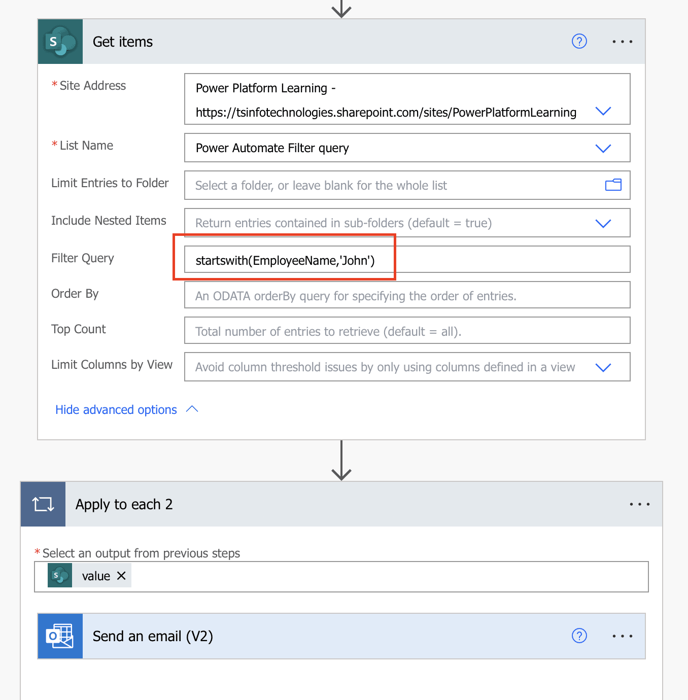 Power Automate OData filter query