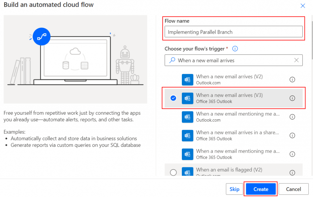 power automate parallel branch example