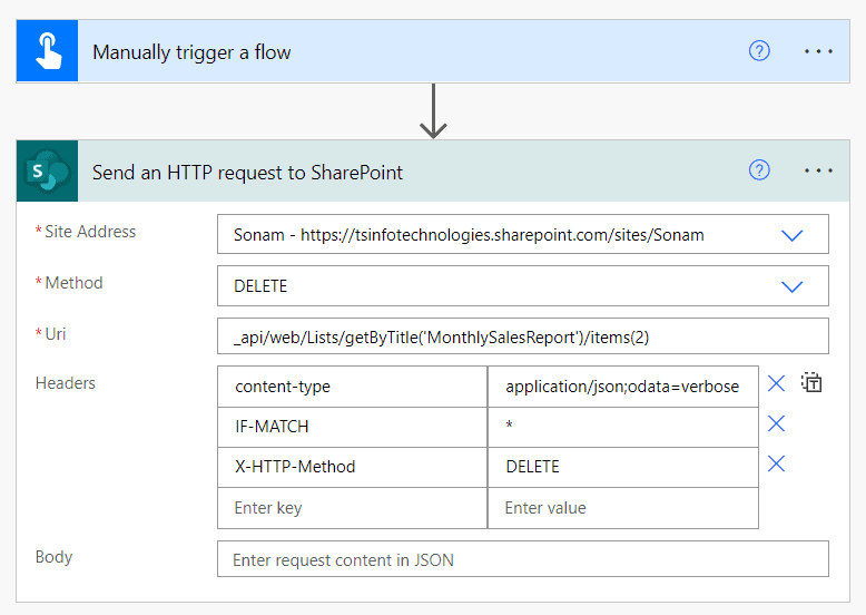 power automate rest api delete an item in the SharePoint list