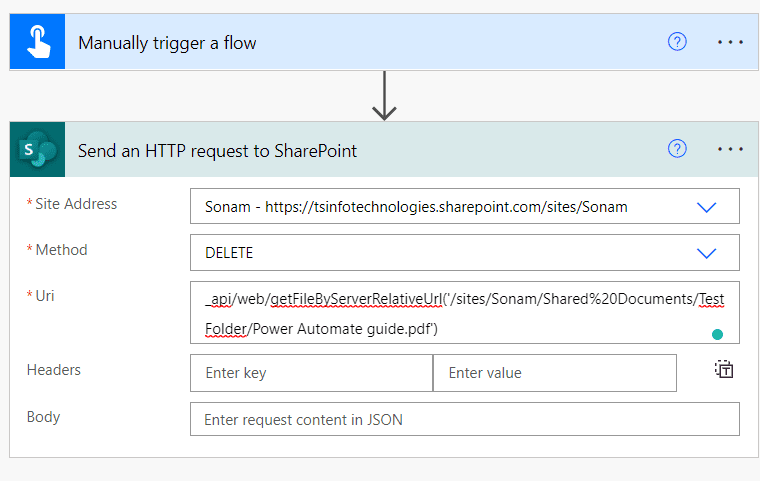 power automate rest api SharePoint delete a file