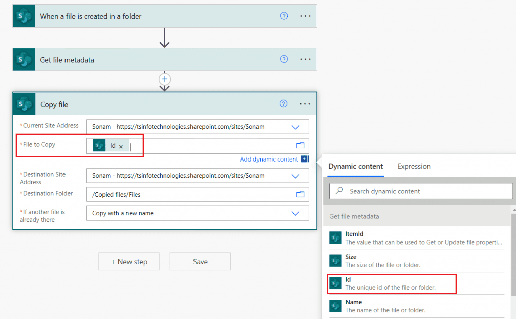 power automate SharePoint copy file identifier