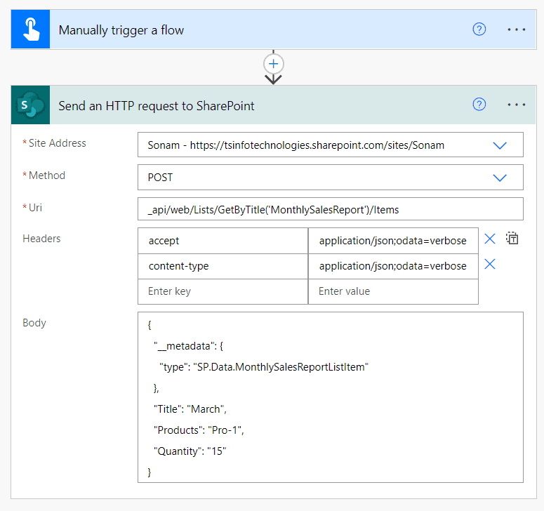 power automate SharePoint rest api create list item