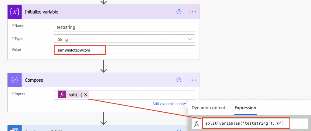 Power Automate split string into array by character