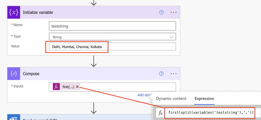 Power Automate split string into array get first element