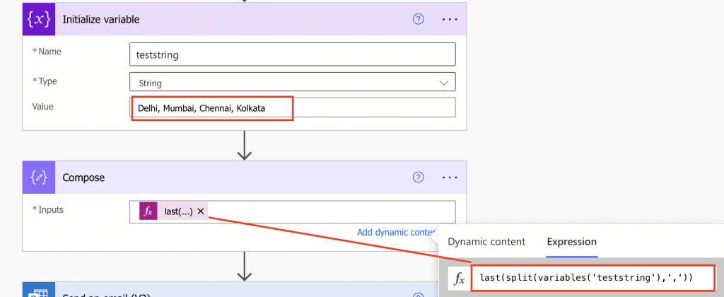 Power Automate split string into array get last element