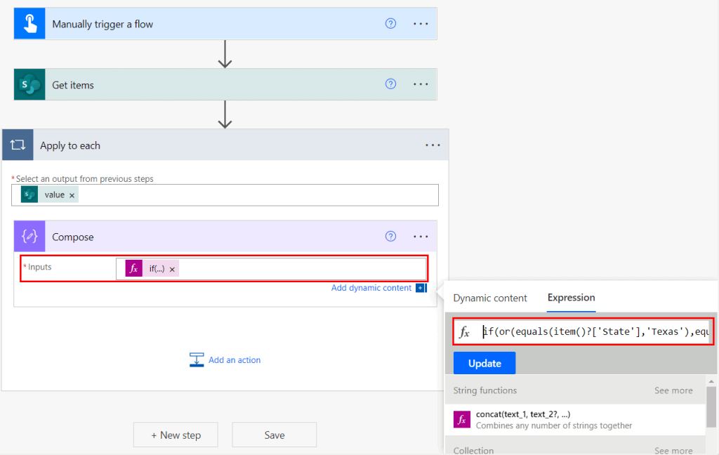 Power Automate using OR in IF expression