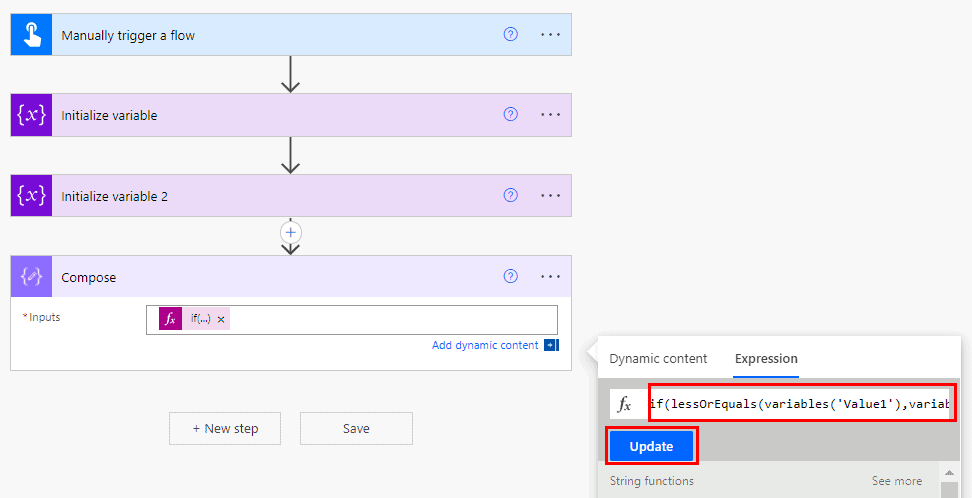 Power Automate using variable in IF expression