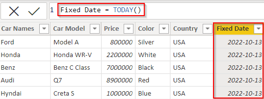 Power bi add column with a fixed date