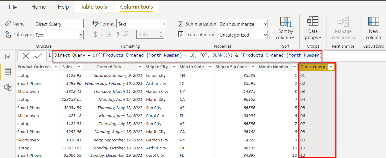 Power BI add Leading Zero to Month