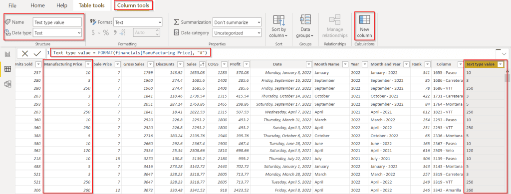 Power BI convert number to text dax example