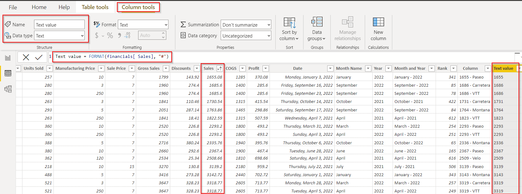 Power BI convert number to text example