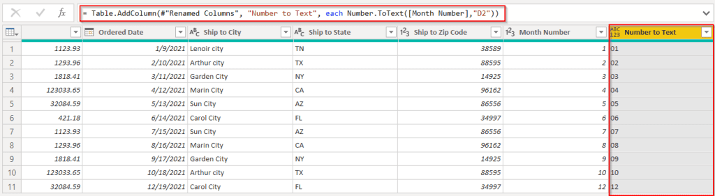 Power Bi convert number to text leading zeros example