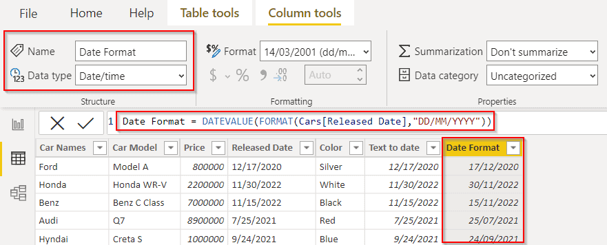 Power bi converts text to date ddmmyyyy