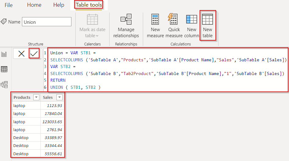 Power bi create a table from another table using DAX example