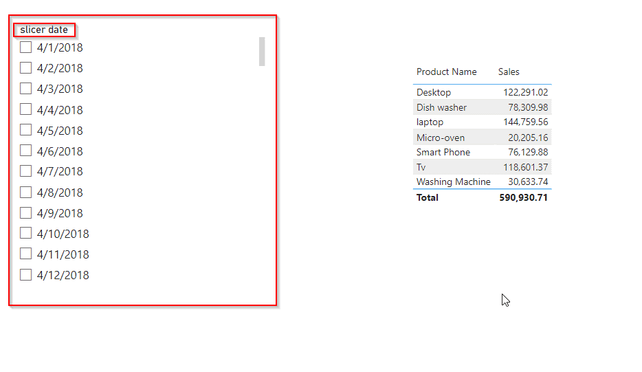 Power Bi date slicer between a default to today example