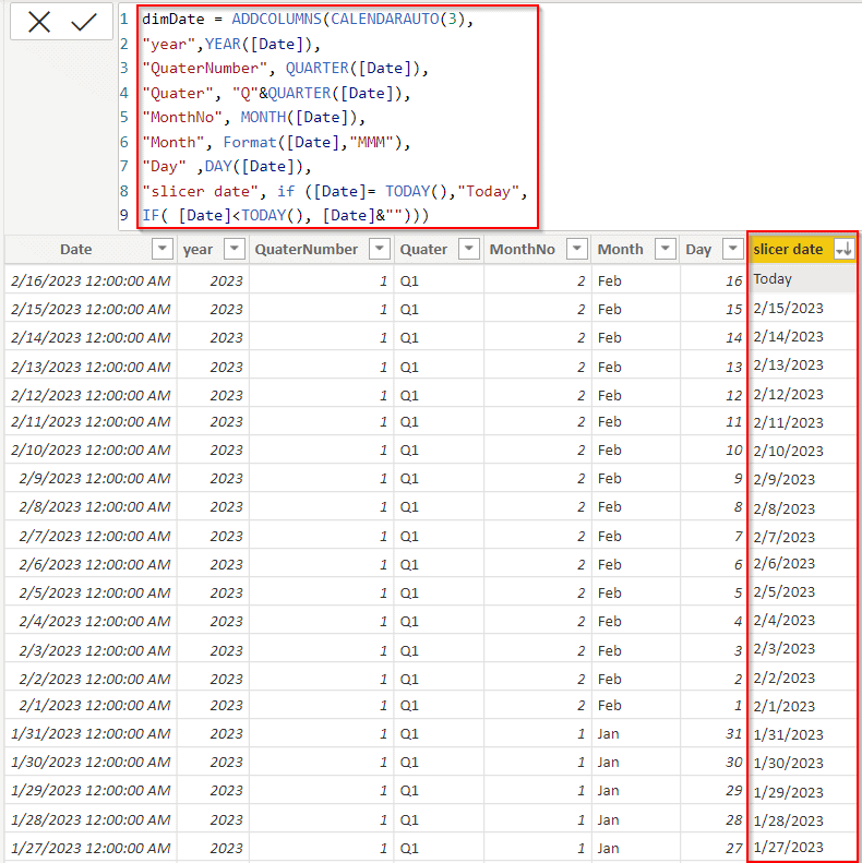 Power Bi date slicer between a default to today